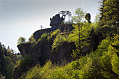 Limestone rocks, Wiesent valley, Pottenstein, Fraenkische Schweiz, Franconia, Bavaria, Germany, Europe