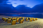 Beach chairs in the evening, Binz seaside resort, Ruegen island, Baltic Sea, Mecklenburg-West Pomerania, Germany, Europe