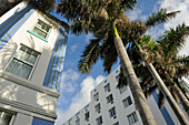 US, Florida, Miami Beach, Ocean drive, Art Deco facades, low-angle view