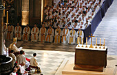 France, Paris, pope Benedict  16 visit, Notre-Dame cathedral, people during vespers, indoors