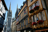France, Bretagne, Finistere, Quimper, Kereon street and Saint Corentin cathedral