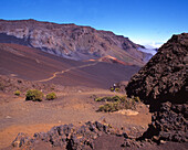 U.S.A., Hawaii, Maui, Haleakala National Park, Haleakala Crater, volcanic desert landscape scenery