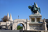 Hungary, Budapest,  Fishermen's Bastion, St Stephen statue