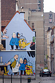 Belgium, Bruxelles, Capucins street, fresco Blondin et Cirage by Jijé