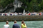 France, Pyrénées, Lourdes, Lourdes sanctuary and the Gave de Pau river