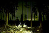 Two Human Shadows in Forest Clearing