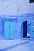 Blue walls and doors at Chefchaouen, Riff mountains, Morocco, Africa