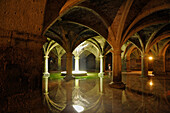 Vaulted water cistern of the El Jadida fortress, Pillars reflected in the water, Cite Portugaise, Atlantic Coast, Morocco, Africa