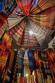 Shop selling with coloured cloths in the old town, medina, souk, Fes, Morocco, Africa