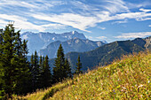 Blick vom Laber auf Zugspitze, Ammergauer Berge, Oberbayern, Bayern, Deutschland, Europa