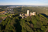 Aerial view of the castle ruins Nuerburg, rural district of Ahrweiler, Eifel, Rhineland Palatinate, Germany, Europe