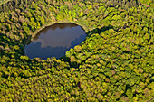 Aerial view of Windsborn crater lake, rural district of Daun, Eifel, Rhineland Palatinate, Gemany, Europe