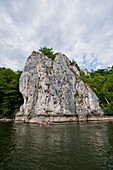 Kayak on Danube river with Weltenburg Narrows, Kelheim, Bavaria, Germany, Europe