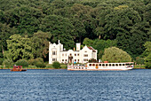 Tiefer See der Havel, Floß, Fahrgastschiff Fridericus Rex, Kleines Schloss, Babelsberger Park, Potsdam, Land Brandenburg, Deutschland
