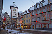 Schwabentor, Freiburg, Abend, Schnee, Breisgau, Schwarzwald, Baden-Württemberg, Deutschland, Europa