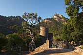View of Finca Balitx d´Avall in the sunlight, Tramuntana mountains, Mallorca, Balearic Islands, Spain, Europe