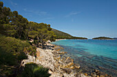 Beach in the sunlight, Playa de Formentor, Mallorca, Balearic Islands, Spain, Europe