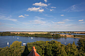 View over Mueritz lake under clouded sky, Mecklenburg lake district, Mecklenburg Western-Pomerania, Germany, Europe