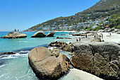Crowded beach in the sunlight, Clifton Beach, Cape Town, South Afrika