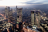 View on the Frankfurt Skyline from the Rooftop of the Helaba Skyscraper, Frankfurt am Main, Hesse, Germany, Europe