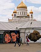 Cathedral of Christ the Saviour behind studios and gallerys of Art Strelka, Moscow, Russia, Europe