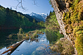 Lake Grosser Oedsee and Totes Gebirge in the sunlight, Grosser Priel, Almtal, Upper Austria, Austria, Europe