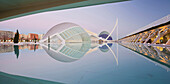 IMAX cinema L'Hemisferic and Museo de las Ciencias Principe Felipe in the evening light, Ciudad de las Artes y de las Ciencias, Valencia, Spain, Europe