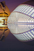 IMAX cinema L'Hemisferic and Palau de les Arts Reina Sofia at night, Ciudad de las Artes y de las Ciencias, Valencia, Spain, Europe