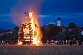 Traditional Johannis fire at Iffeldorf village near Osterseen lakes, Upper Bavaria, Germany, Europe, Europe