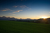Landschaft im Sonnenuntergang bei Füssen, Allgäu, Bayern, Deutschland
