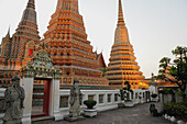 Chedis at the temple of the Reclining Buddha, Wat Pho, Bangkok, Thailand, Asia