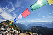 Prayer flags at Sauling, Ammergauer Alps, Oberallgaeu, Bavaria, Germany