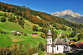 Church Maria Gern with Untersberg, Berchtesgadener Hochthron, Berchtesgaden Alps, Vordergern, Berchtesgaden, Upper Bavaria, Bavaria, Germany