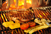 Steak and vegetable barbeque at the restaurant Schwarz Adler, Kurtatsch an der Weinstrasse, South Tyrol, Europe