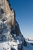 Verschneite Berge im Sonnenlicht, Schlern, Langkofel, Alto Adige, Südtirol, Italien, Europa