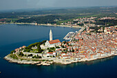 St. Euphemia Parish Church an Rovinj, aerial view, Istria, Croatia.