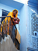 Woman In The Blue Town In Jodphur, Jodphur, Rajasthan, India