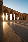 Courtyard in front of the Hassan II mosque at dusk, Casablanca, Morocco