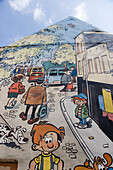 Mural depicting street scene, Route of Comic, Brussels, Belgium