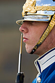 Profile of Royal Guard at Royal Palace located on Stadsholmen (city island) in Gamla Stan (old town), Stockholm, Sweden