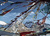 Looking through prayer flags, Tibet