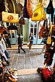 Leather bags and goods in shop, Central Medina / Souq, Tunis, Tunisia, North Africa