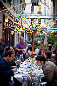 Outside dining at a restaurants on Jurnal Solak in Beyoglu, Istanbul Turkey