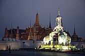 Thailand, Bangkok, Emerald Buddha Temple, Three Elephants statue