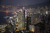 China, Hong Kong, Victoria Harbour, Central District skyline at night