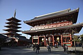 Japan, Tokyo, Asakusa, Senso-ji Temple, Hozo-mon Gate, Five Storied Pagoda