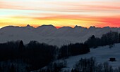 France, Alps, Haute Savoie, Aravis mountains at sunset