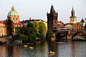 Czech Republic, Prague, Old Town skyline, Vltava River, boats