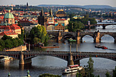 Czech Republic, Prague, Old Town skyline, Vltava River, bridges