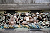 JAPON, NIKKO, The 3 wisdom monkeys in Toshogu shrine